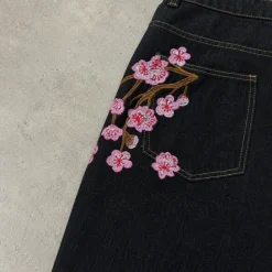 Baggy Jorts black denim shorts embroidered opium
