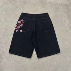 Baggy Jorts black Shorts vintage denim haft japan