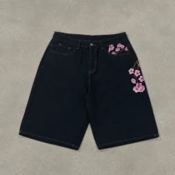 Baggy Jorts black Shorts vintage denim haft japan