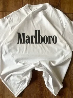 Biała Koszulka Marlboro Swag Oversize Y2k Affliction Opium Rap Unisex
