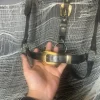 Black Leather harness gold buckles fetish