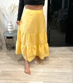Butter yellow maxi spódnica długa boho cottagecore 100% bawełna H&M Ibiza style