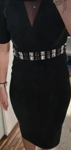 Czarna elegancka sukienka ołówkowa M&S Collection kryształki midi glamour S 36