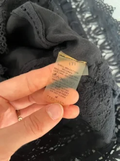 Czarna sukienka lniana tunika na plażę koronkowa haftowana vintage beach ażurowa peruvian M L