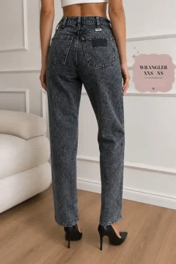 Czarne Mom Jeans Wrangler W25 L28 | Ciemny Denim Bawełniane Spodnie