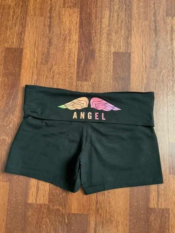 Czarne szorty krótkie spodenki z wywijanym pasem Victoria’s secret angel vintage foldover L/XL