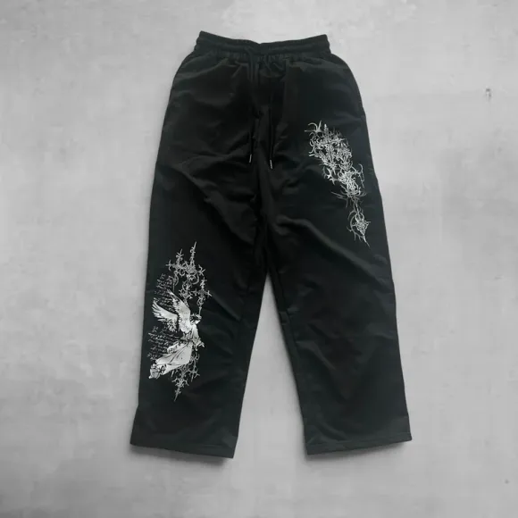 Damskie Czarne Baggy Dresy Z Nadrukiem S