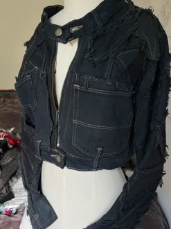 Dark Wash Denim Custom Design Cropped Jacket