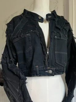 Dark Wash Denim Custom Design Cropped Jacket
