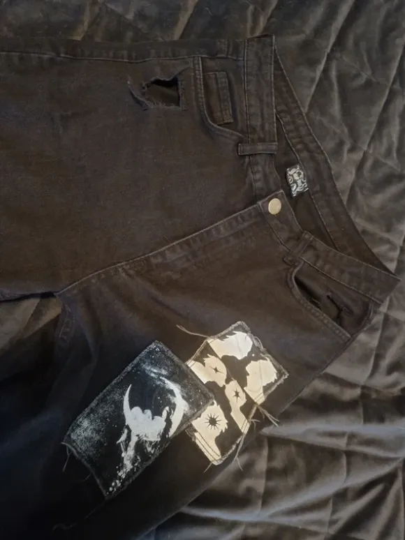 Drop Dead - Ripped Patchwork Grafitti Jeans