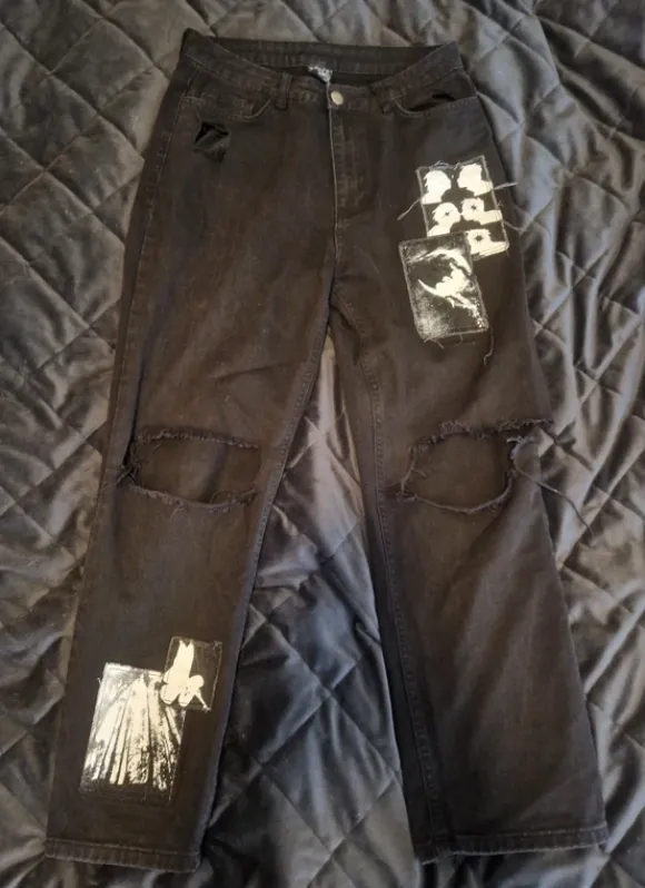 Drop Dead - Ripped Patchwork Grafitti Jeans