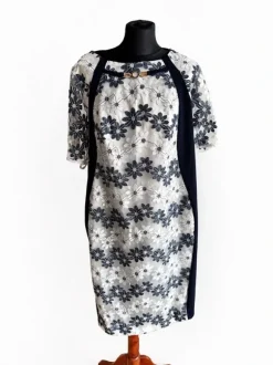 Elegancka sukienka granatowa plus size rozmiar 44 chrzciny komunia wesele
