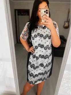 Elegancka sukienka granatowa plus size rozmiar 44 chrzciny komunia wesele