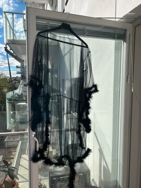 Feather trim robe