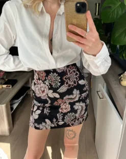 Gobelinowa żakardowa mini spódniczka w kwiatowy wzór boho y2k coquette