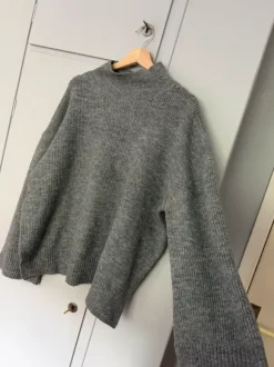 Grå stickad tröja oversized / Szary sweter oversize M chunky knit grey classic