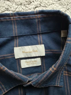 Granatowa koszula w kratę Massimo Dutti długi rękaw bawełna prosta casual streetwear M