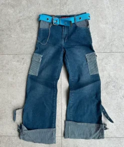Jeansy cargo wide leg Y2K XS / W24 z paskiem i paskami przy nogawkach