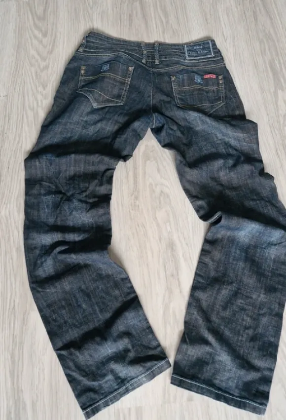 Jeansy Kon & Mon Y2K Cyber Grunge Unikatowy Pas Bootcut Vintage