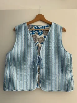 Kolorowa delikatnie pikowana kamizelka bezrękawnik w kwiaty summer vest L/XL