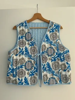 Kolorowa delikatnie pikowana kamizelka bezrękawnik w kwiaty summer vest L/XL