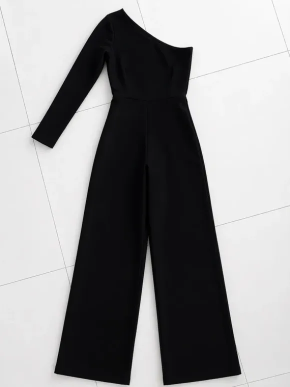 Kombinezon damski czarny one shoulder M elegancki Classic Chic old money wesele hit viral
