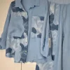 Komplet lniany w kwiaty koszula oversize spodnie szeroka nogawka wide leg 100% len Puro Lino