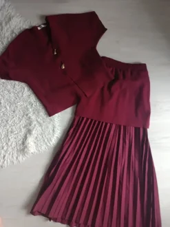 Komplet spódnica długa plisowana i bluzka guziki ozdobne set zestaw