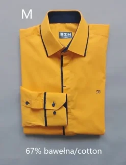 Koszula męska M slim fit żółta bawełna kryte guziki casual yellow cotton shirt