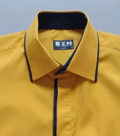 Koszula męska M slim fit żółta bawełna kryte guziki casual yellow cotton shirt