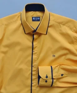 Koszula męska M slim fit żółta bawełna kryte guziki casual yellow cotton shirt