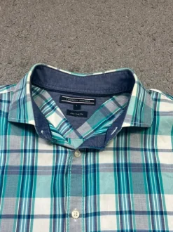 Koszula Tommy Hilfiger – Męska, w kratę, turkusowo-morska
