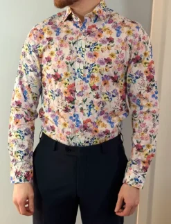 Kukkakuvioinen kauluspaita, M-koko, Slim Fit
