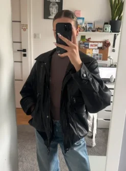 Kurtka skórzana czarna Bershka oversize
