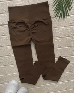 Legginsy prążkowane brązowe modelujące pośladki push-up wysoki stan Rozmiar S
