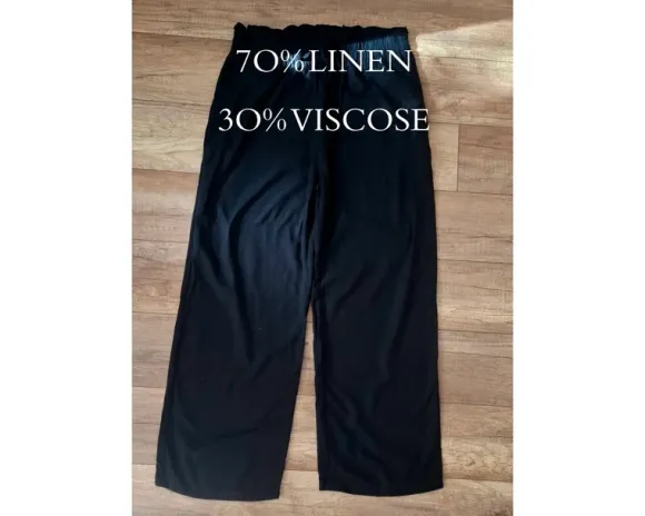 lniane spodnie szerokie nogawki czarne 70% len linen lino 30% wiskoza oldmoney