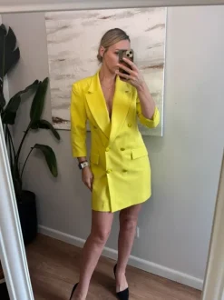 marynarka sukienka blazer dress Fashion limonkowa neon yellow elegant dopasowana 40