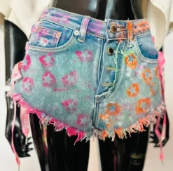 neon jeans szorty damskie S custom y2k farbowane streetwear