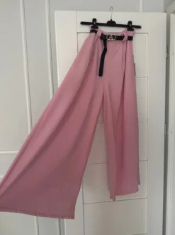 NOWE piękne eleganckie szerokie spodnie palazzo szwedy z paskiem w talii i wysokim stanem