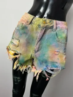 Pastelowe szorty M tie dye Y2K jeans handmade festival vibe must have
