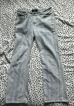 Pinstriped low rise flared jeans