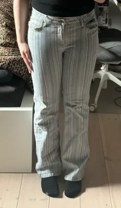 Pinstriped low rise flared jeans