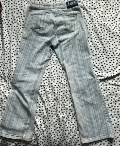 Pinstriped low rise flared jeans