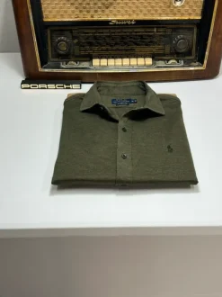 RLK-1675X koszula Ralph Lauren, w stylu old money, khaki, ciemna zieleń, slim fit, oxford knit
