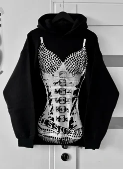 Snatched Black Boxy Oversized PunkRock Y2k 00’ Goth Alternative Swag Opium Hoodie