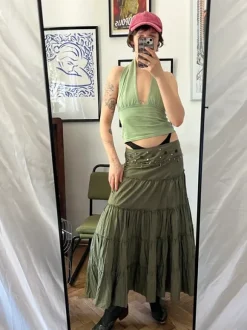 Spódnica maxi z falbankami Vintage y2k witchy fairycore elf hippie