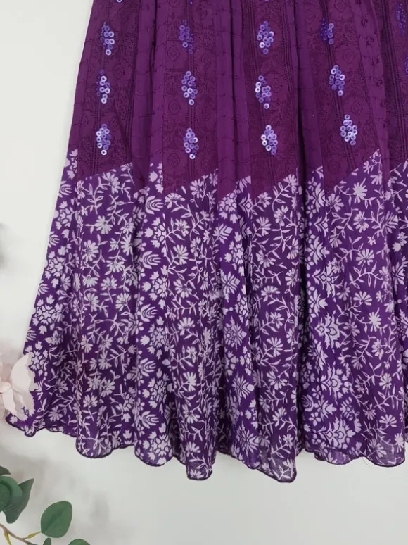 Spódnica midi vintage fioletowa hippie boho rozkloszowana wzorzysta bawełniana cotton falbaniasta