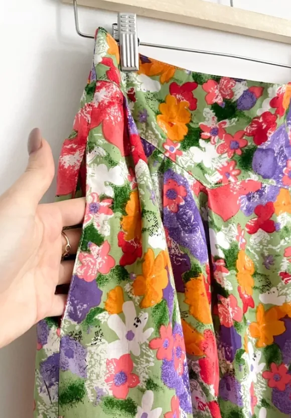 Spódnica midi vintage floral kwiaty retro wiskoza kieszenie S/M