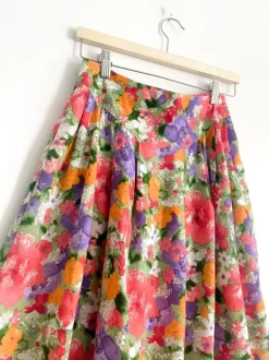 Spódnica midi vintage floral kwiaty retro wiskoza kieszenie S/M