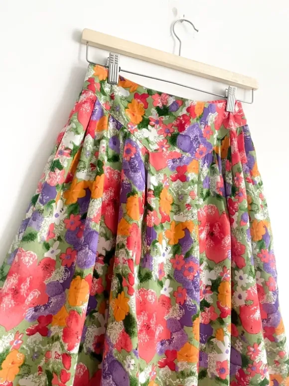 Spódnica midi vintage floral kwiaty retro wiskoza kieszenie S/M
